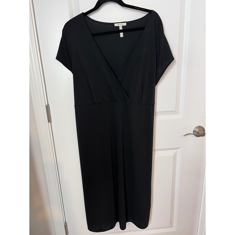 Old Navy Maternity Black Wrap Midi Dress XXL Short Sleeve V-Neck Tie Back Solid‎